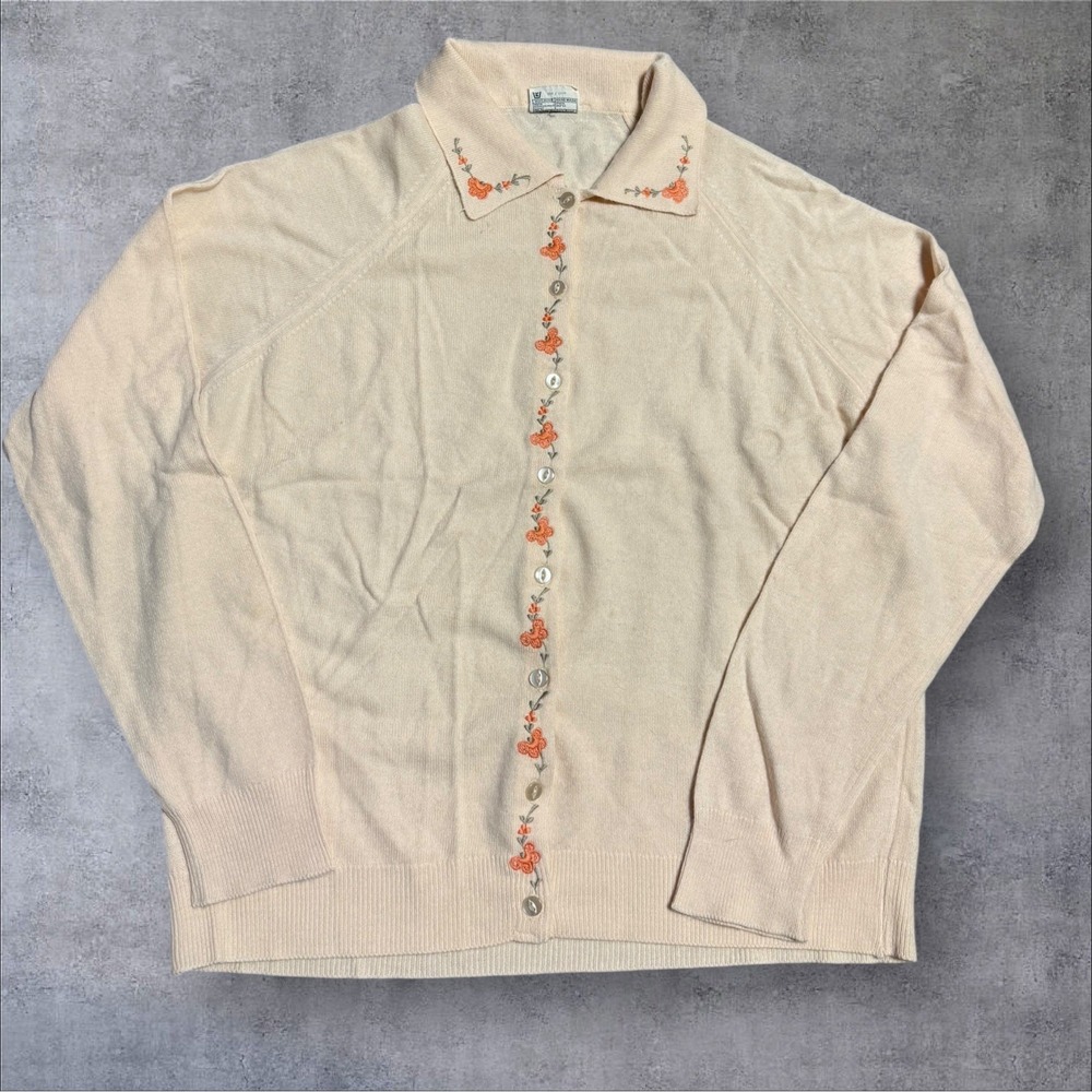 Vintage St Michael Sweater‎ Womens M Cream Embroidered Knit Y2K Cottagecore